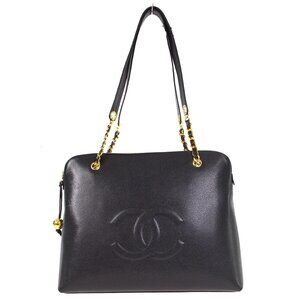 Chanel Black Calfskin Chain Shoulder Tote Bag 110157